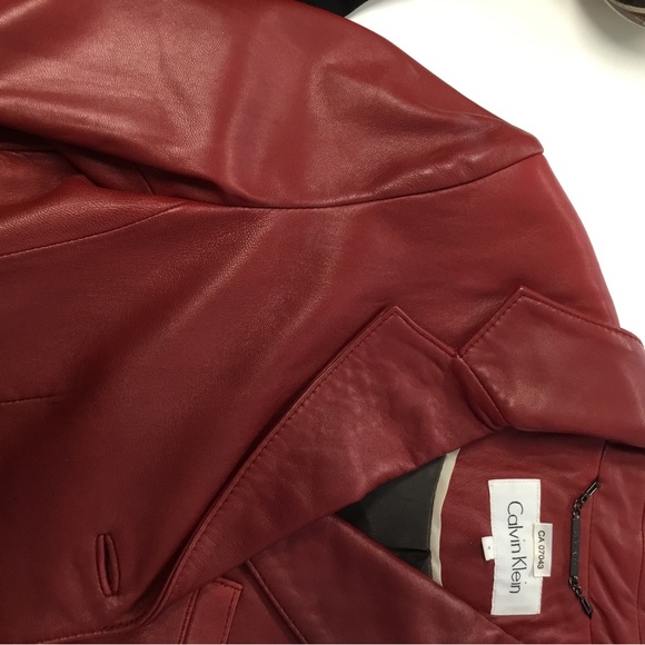 Deep red leather Calvin Klein Blazer. - Picture 6 of 6